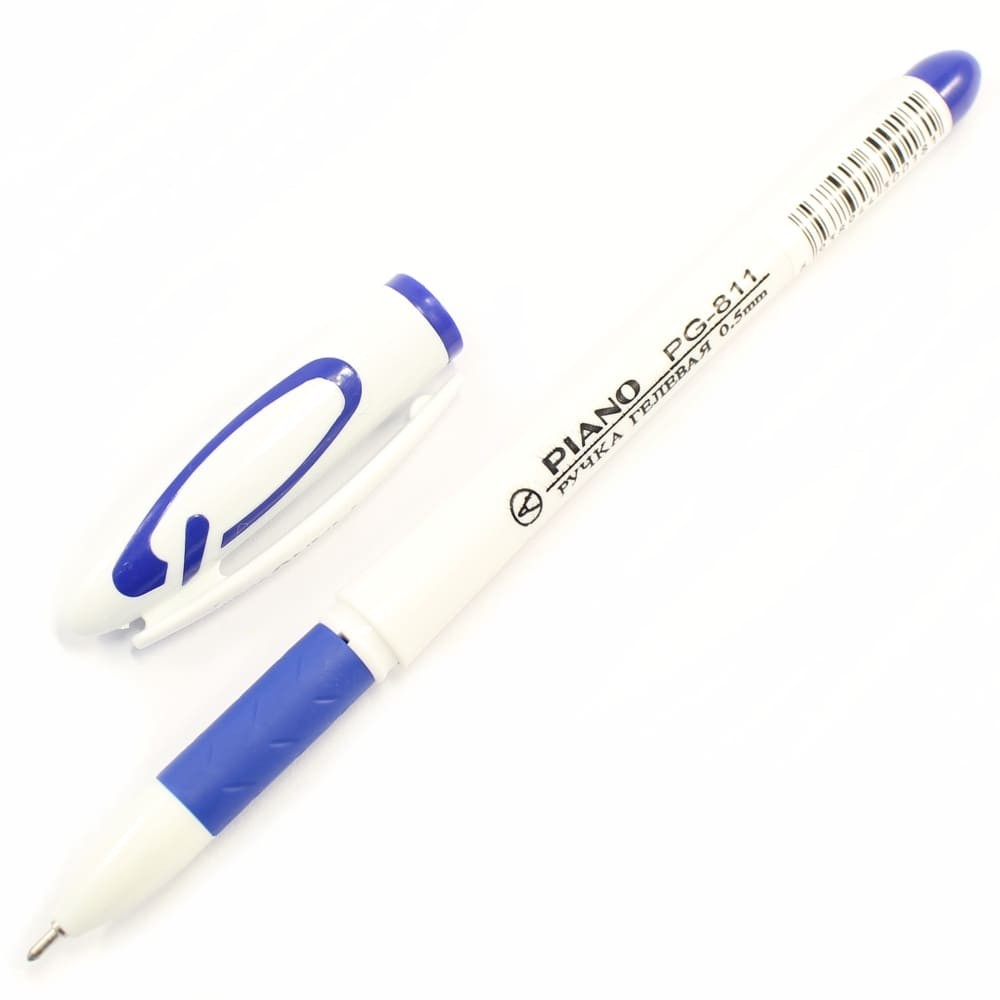 Ручка гелевая PIANO, 0,5 мм, белый корпус,резин. держатель в цвет чернил,  синяя (12/1152) (PG-811/с
