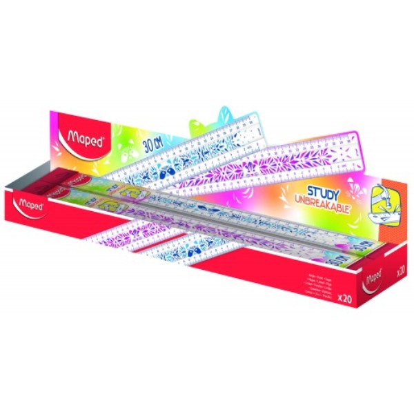 Линейка пластиковая MAPED "STUDY UNBREAKABLE FANCY", 30см, декорированная, асс (321584) (245601)