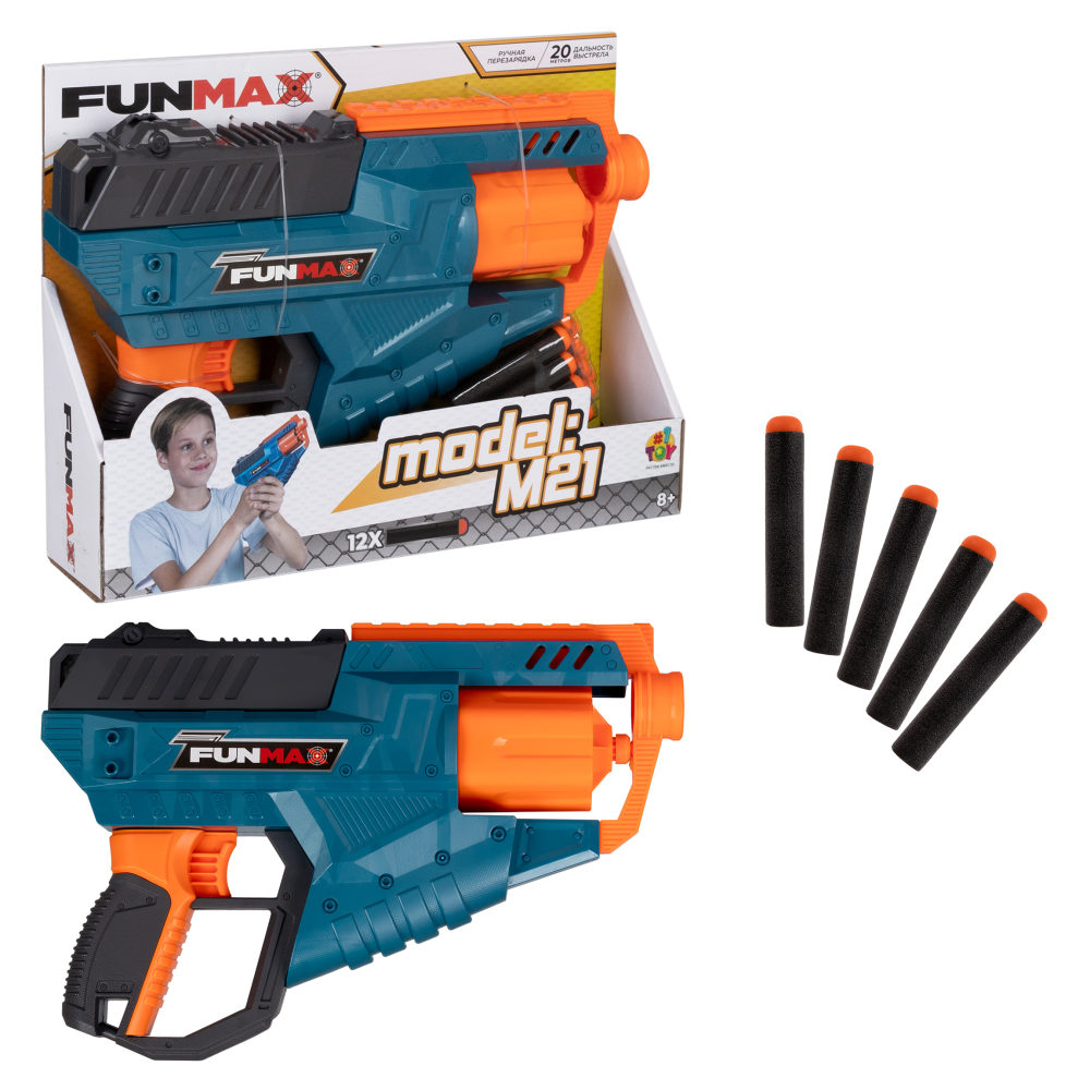 1toy Funmax "M21" бластер механич., барабан на 6 выстрелов, в компл. 12 EVA снарядов