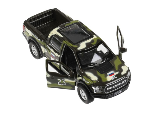 Машина металл FORD F150 RAPTOR 12см, двер, баг, инер, камуф, кор. Технопарк в кор.2*36шт