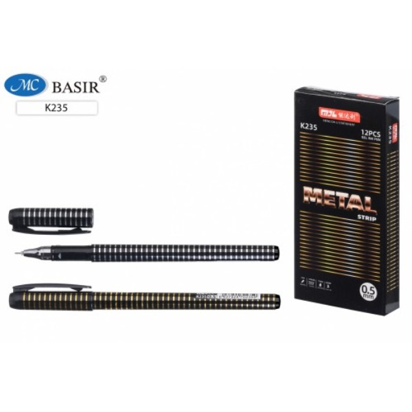 Ручка гелевая BASIR "METAL" 0,5 мм, рис полоса, черн. корпус, черная (K235/чёрн)