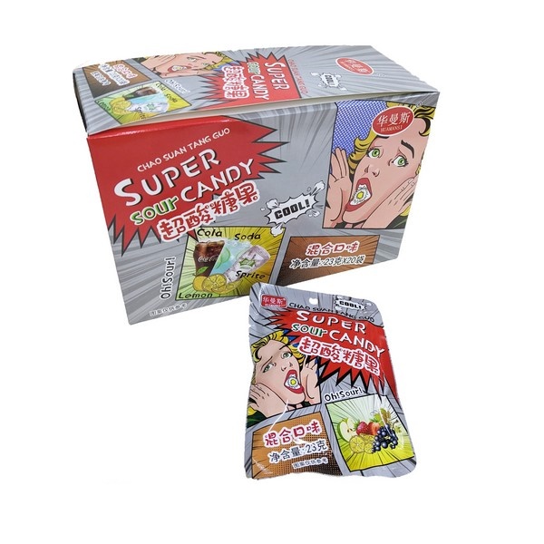 Кислые леденцы Super Sour Candy со вкусом колы, соды и спрайта 23гр 