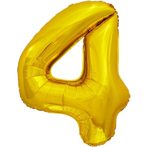 Шар (34''/86 см) Цифра, 4, ЭКО, Золото, в упаковке 1 шт.