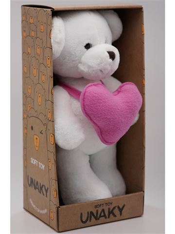Мягкая игрушка в большой подарочной коробке Медведица Сильва с розовым флисовым сердцем , 33 см, 091