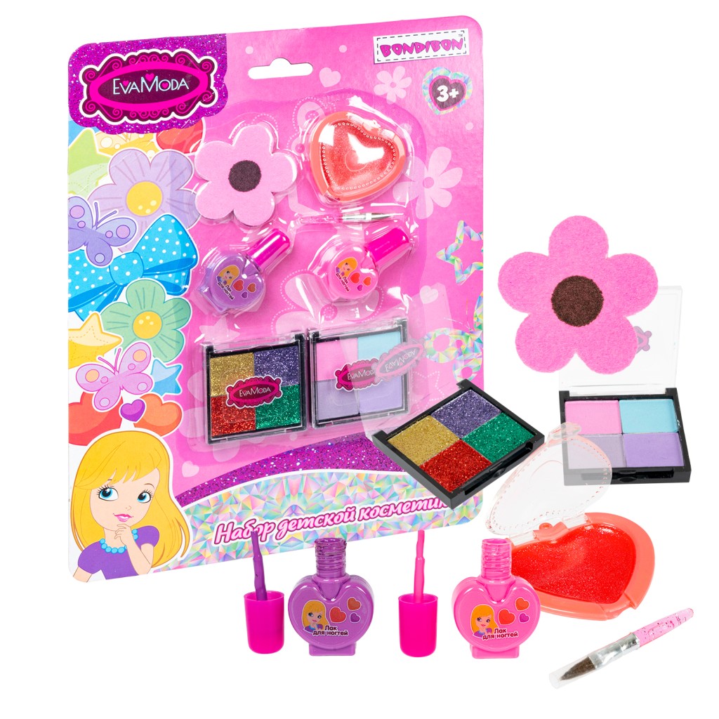 Набор детской декор., косметики Bondibon Eva Moda, CRD 19х1,8х26 см; блестящие тени для век -4шт.(5г