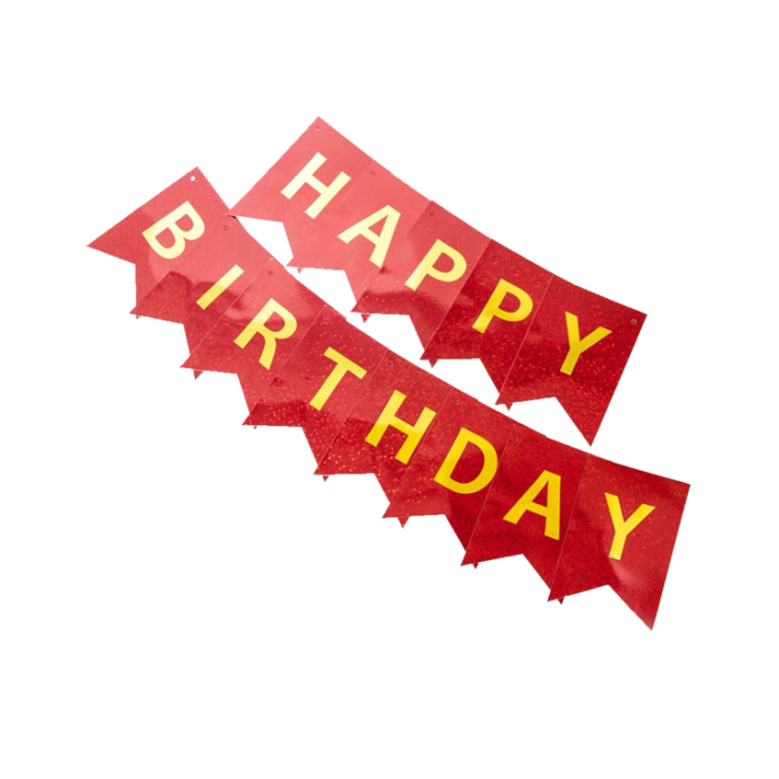Гирлянда Флажки, Happy Birthday, Красный, Голография, 350 см, 17*12 см, 1 шт.