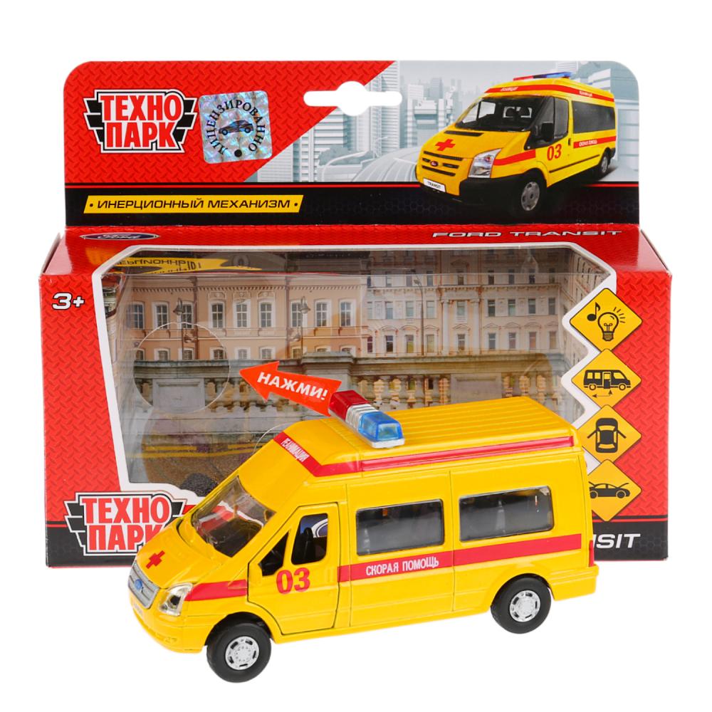 Машина металл FORD Transit реанимация 13см, свет+звук, инерц. в кор.