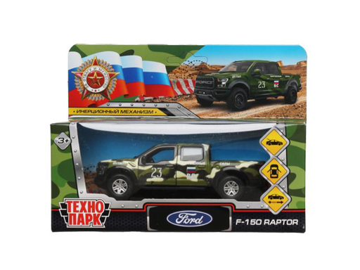 Машина металл FORD F150 RAPTOR 12см, двер, баг, инер, камуф, кор. Технопарк в кор.2*36шт