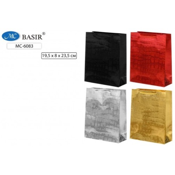 Пакет подарочный бумажный BASIR, "ГОЛОГРАФИЯ",19,5х8х23,5см. цвет.крокодил, асс (МС-6083) 