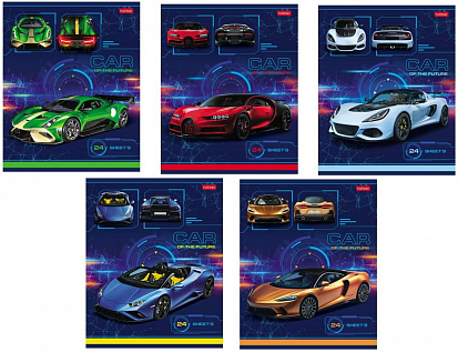 Тетрадь А5 24 л. линия ХАТБЕР "CAR DESIGN", скоба, 5 диз (24Т5В2) (067736)