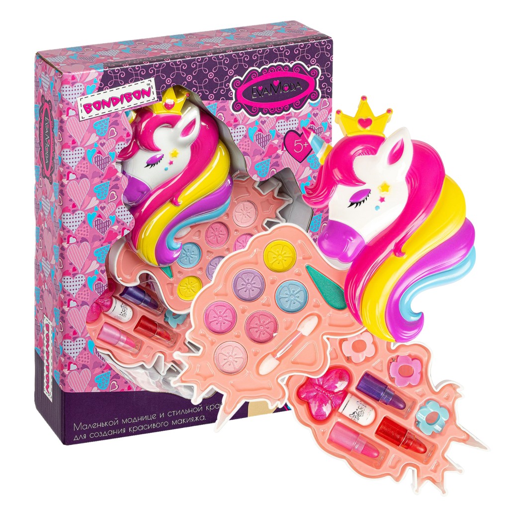Набор детской декор. косметики Bondibon Eva Moda, BOX 27,5x20,5x6,3 см; косметичка-единорог, тени дл