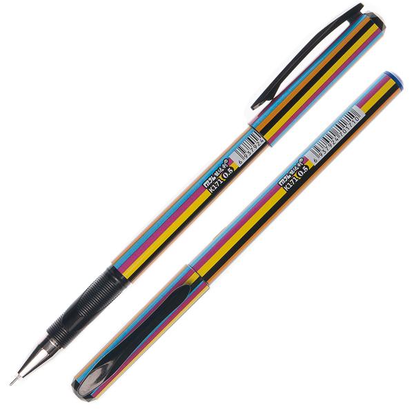 Ручка гелевая BASIR "ЦВЕТНАЯ ПОЛОСКА", 0,5 мм, синяя  (12/864) (K171/син/)