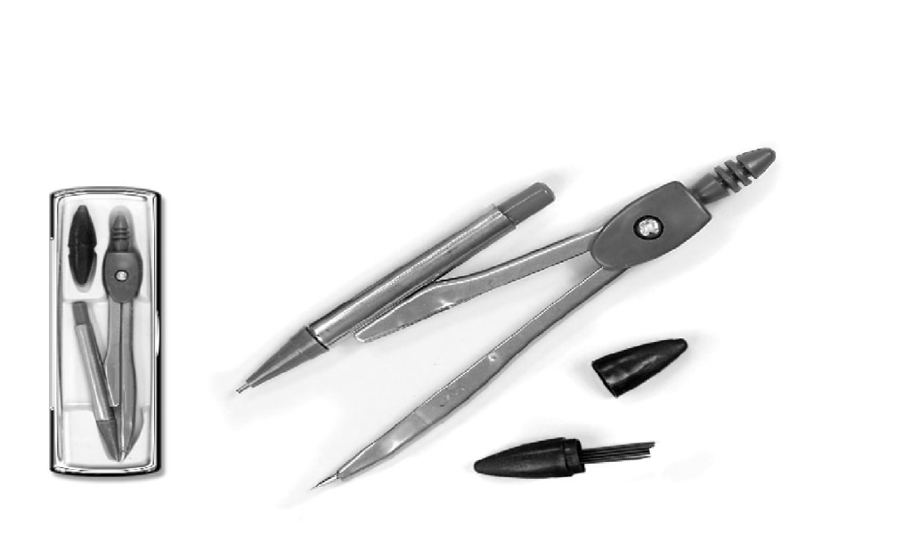 Циркуль BASIR металлический в пластиковом футляре, запасные грифели (12/288) (МС-2508)