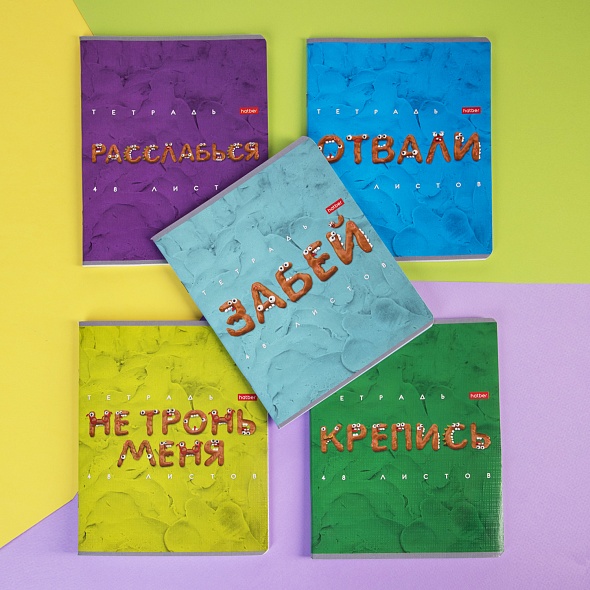 Тетрадь А5 48 л. клетка ХАТБЕР "ПЛАСТИЛИН", скоба,тиснение 5 диз. (48Т5тВ1) (075847)