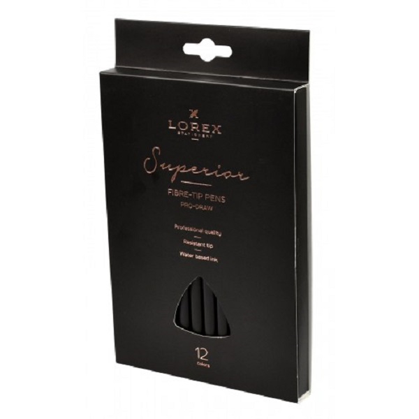 Фломастеры LOREX "PRO-DRAW SUPERIOR", 12 цв., кругл. корп. стандартные (LXFPPD12-SP) (209841)