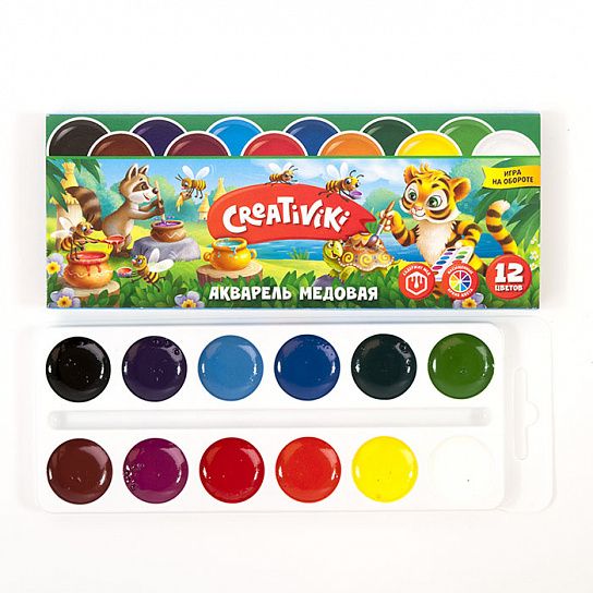 Краски Акварель CREATIVIKI, 12 цв., без кист., карт./уп. (162366) (АКВК12КР)