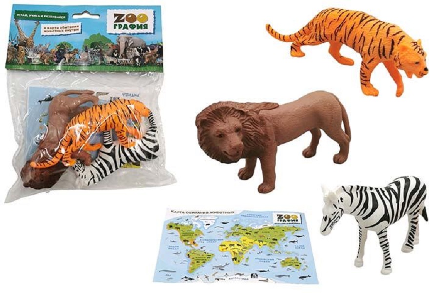 Игровой набор "Животные" с картой обитания внутри (3 шт в наборе) (Zooграфия)