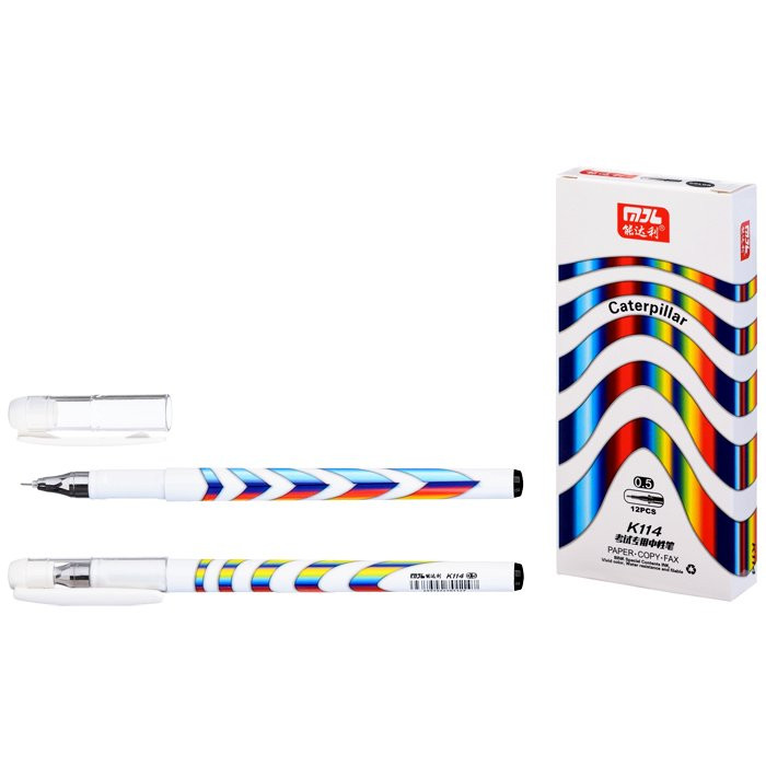 Ручка гелевая PIANO "CATERPILLAR", 0,5 мм, белый корпус, рис. синяя (K-114/син/)