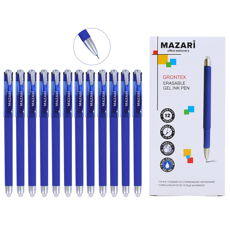 Ручка гелевая пиши-стирай MAZARI "GRONTEX" 0,5 мм. смен. стерж. 128 мм. пластик, синяя (M-5470-70)