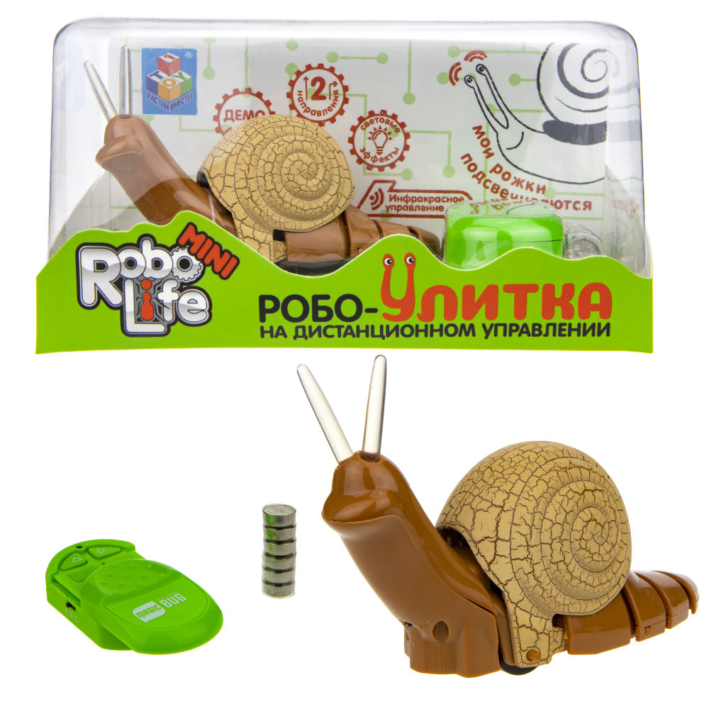 1TOY RoboLife Игрушка Робо-Улитка на ИК (песочная) (3хAG13 входят в компл), ИК-пульт (3хAG13 входят 