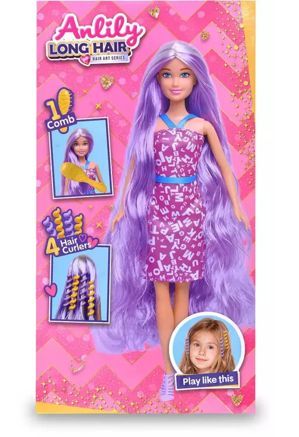 Кукла с длинными волосами в наборе с игр.аксессуарами (бигуди , расческа)