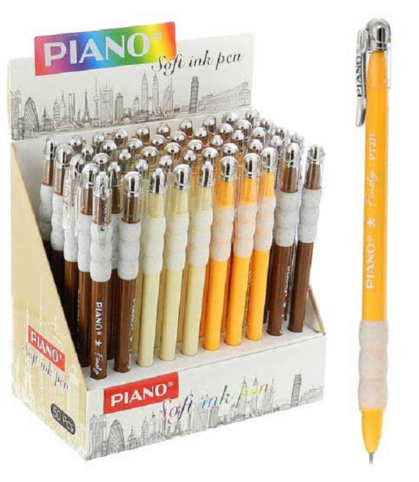 Ручка шариковая PIANO "FINELY" 0,5мм. пластик, прозрач.корпус с рис. резин.держатель, синяя (PT-271)