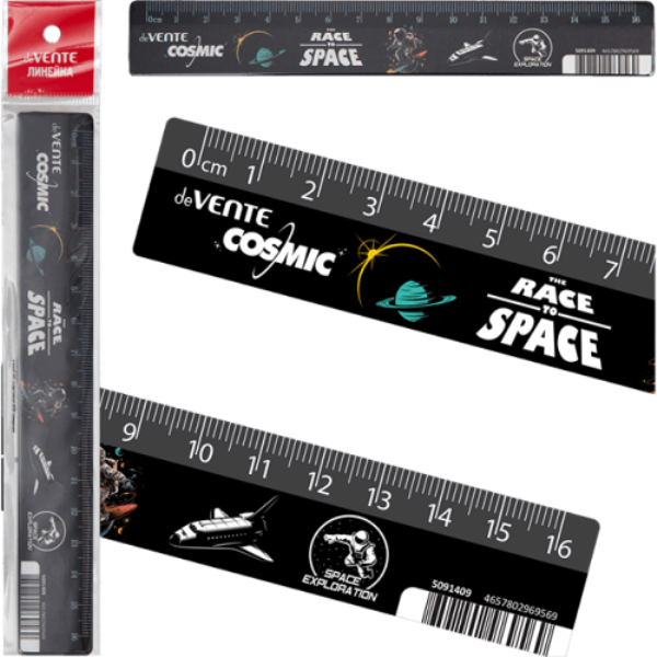 Линейка пластиковая deVENTE "COSMIC" 16 см, цветной стикер, с дизайном (5091409)