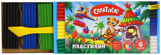 Пластилин CREATIVIKI, 6цв., 90г, со стеком (163628) (ПЛ06КР)