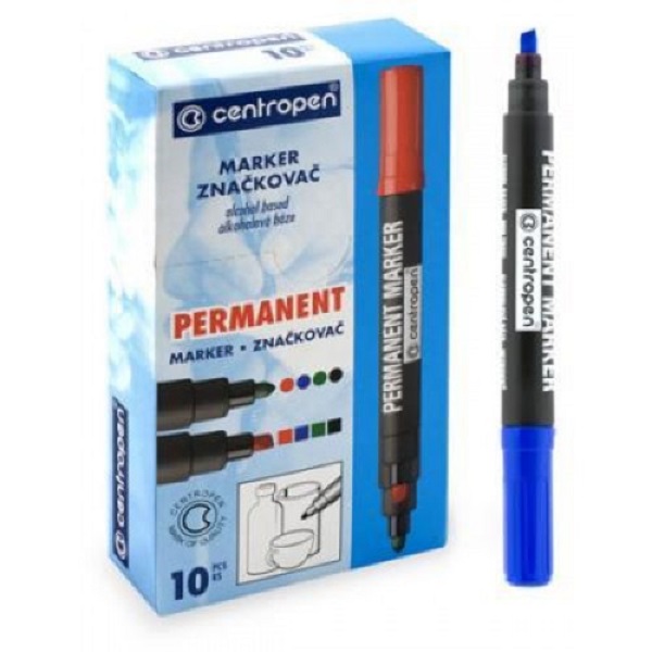 Маркер перманентный CENTROPEN "PERMANENT", 1-4,60мм, синий, скошенный (10/1000) (8576/1 син.)