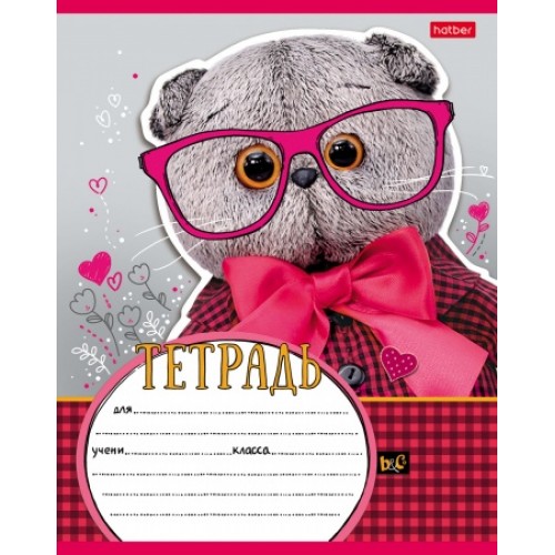 Тетрадь А5 12 л. клетка ХАТБЕР "КОТ БАСИК" скоба,5 диз  (12Т5В1) (068812)