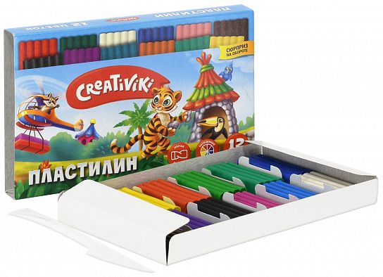 Пластилин CREATIVIKI, 12цв., 180г, со стеком (163630) (ПЛ12КР)