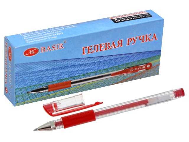 Ручка гелевая BASIR 0,5 мм. пластик, красная (МС-1266/красн.)