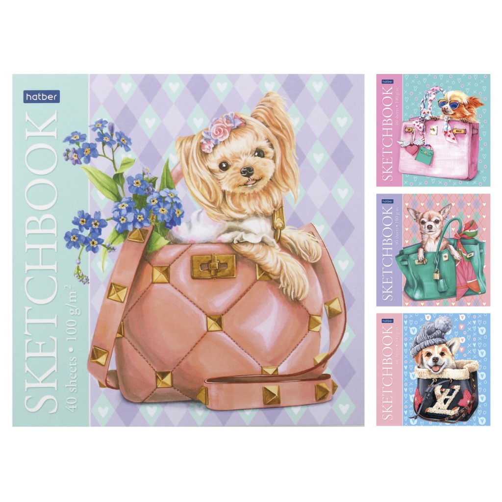 Скетчбук-блокнот А5 40л. ХАТБЕР PREMIUM "FASHION DOGS". мел.карт. 100г, скоба (40Б5лA) (075974)