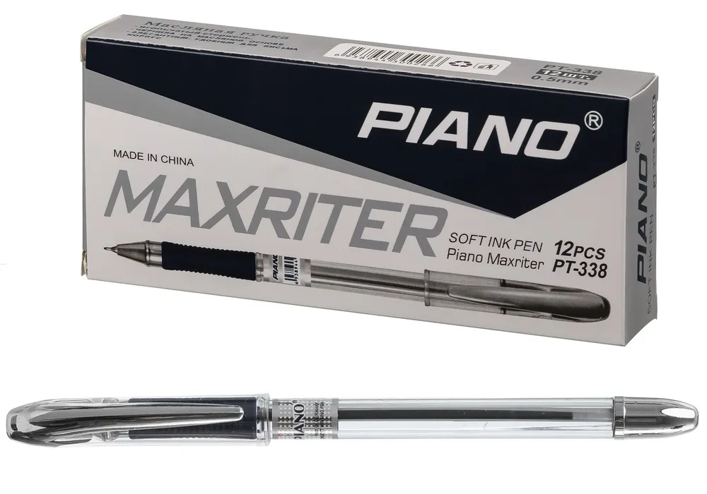 Ручка шариковая PIANO "MAXRITER", 0,5мм, прозрачный корпус, черная (12/144/1152) (РT-338-12/черн)