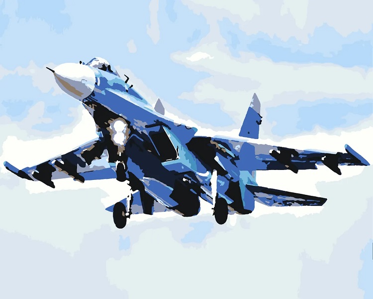 Картина по номерам на холсте 50х40 "Истребитель СУ-27"