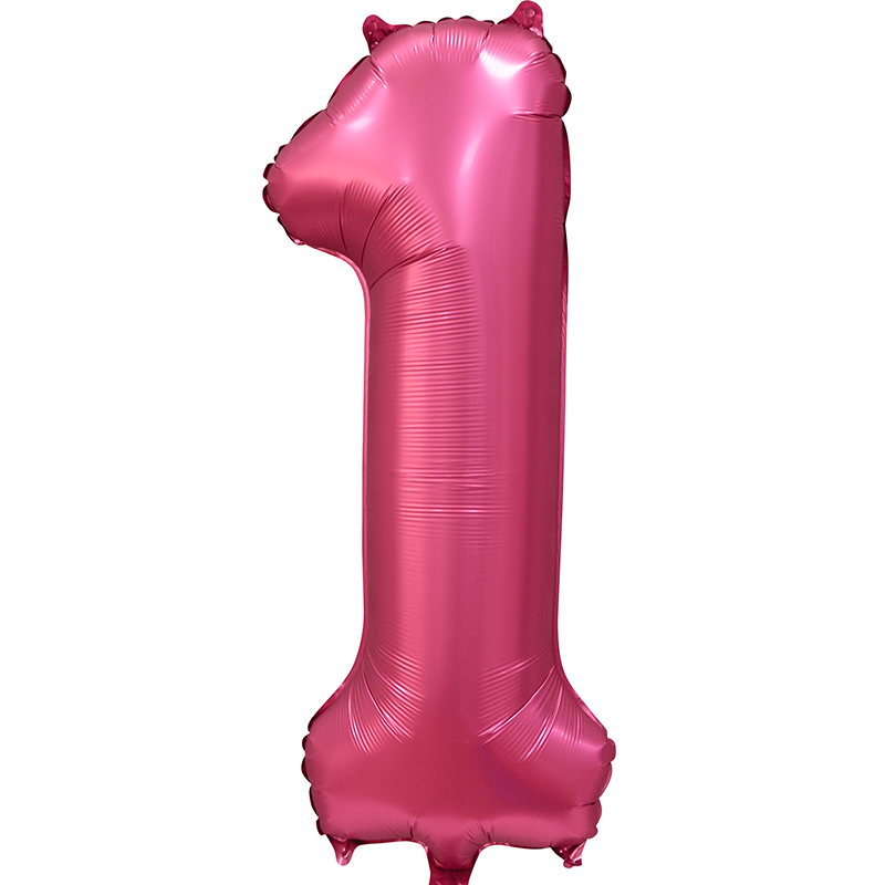 Шар (34''/86 см) Цифра, 1, Бордовый, Сатин, в упаковке 1 шт.