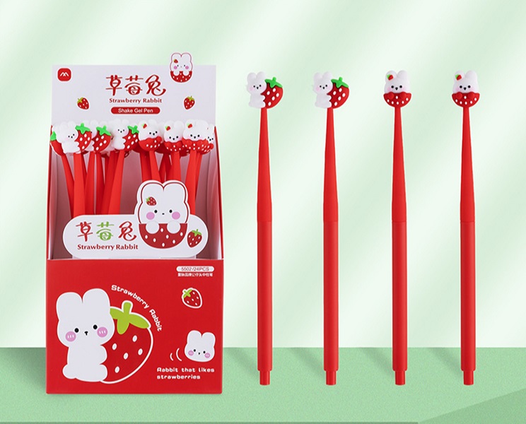 Ручка гелевая,чёрная  "Зайка с клубничкой"