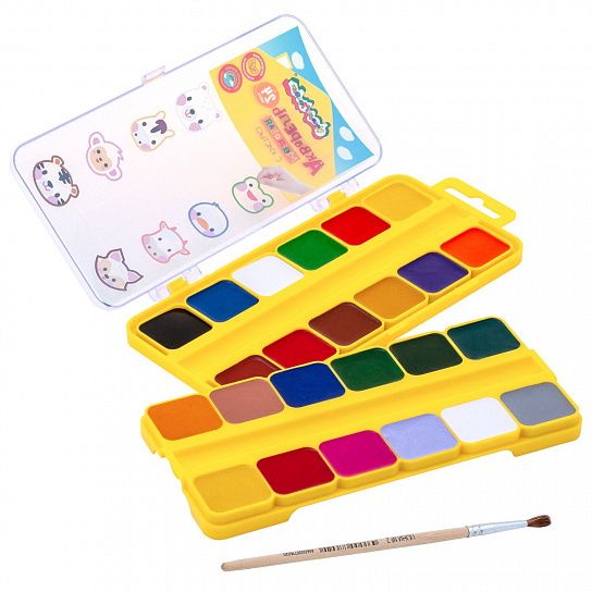 Краски Акварель КАЛЯКА-МАЛЯКА, 24 цв., европодвес, кисть (АККМФ24ЕКД) (220069)