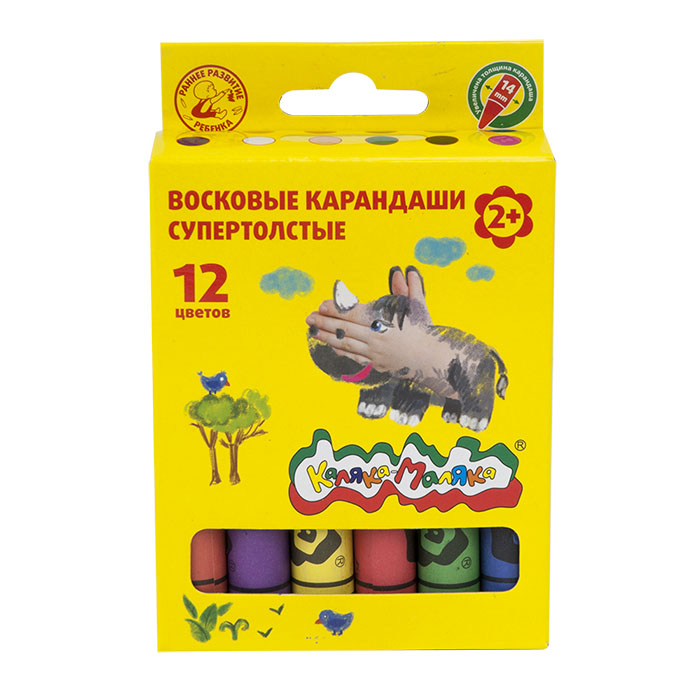 Карандаши восковые КАЛЯКА-МАЛЯКА, 12 цв., толстые (12/72) (КВКМ12-т) (054990)