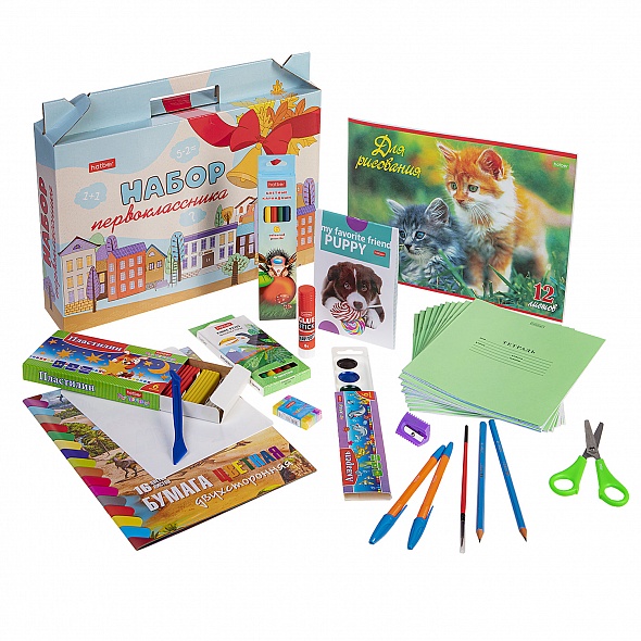 Набор школьно-письменных прин. ПЕРВОКЛАССНИКА ХАТБЕР "ГОРОДОК" 27 предм. подар. короб (074264)