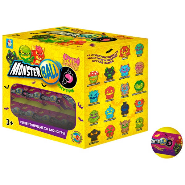 1TOY MONSTER BALL, тянущиеся фигурки 5см с шаром внутри, 18 видов в ассортименте, в пластик.шаре, в