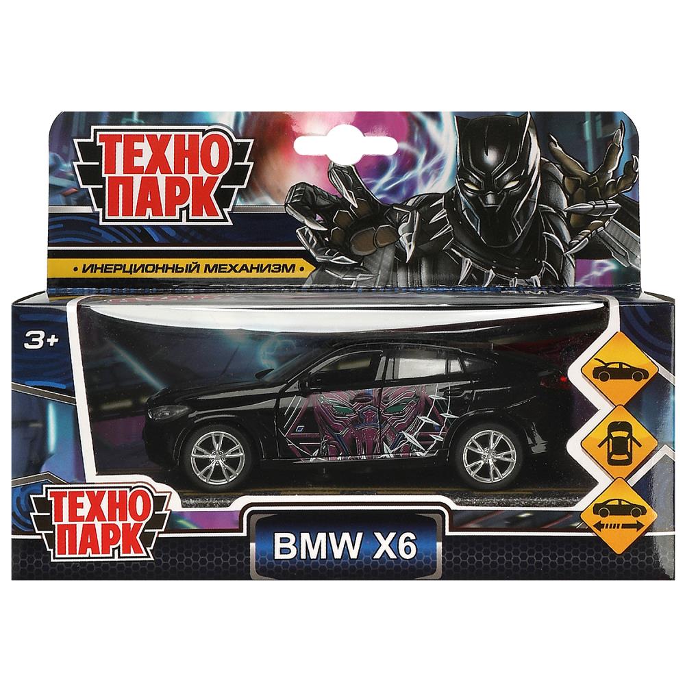 Машина металл BMW X6 черная пантера 12 см, двери, багаж, инер, черн, кор. Технопарк в кор.2*36шт