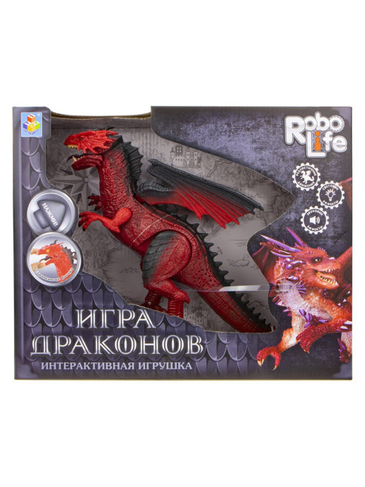 1TOY RoboLife  игрушка интерактивный дракон (2АА в комп. входят) свет, звук, движение,  коробка 20см