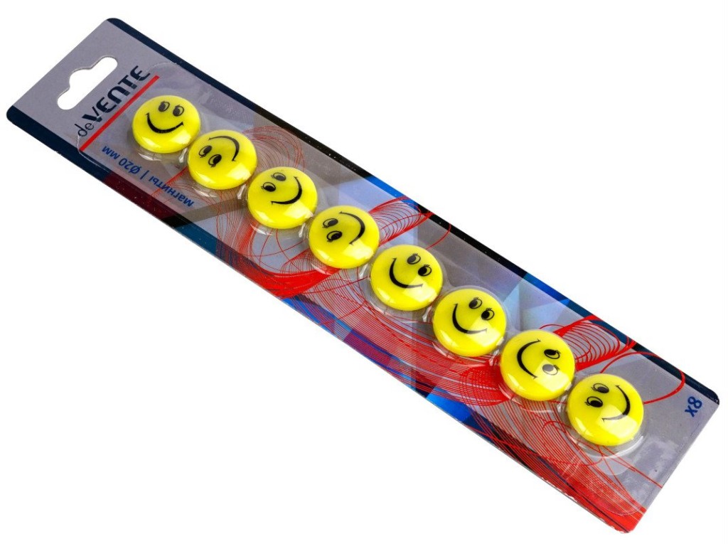 Магниты для сухостираемых досок deVENTE "SMILE", d=20 мм, 8 шт./уп., желтые (6021500)