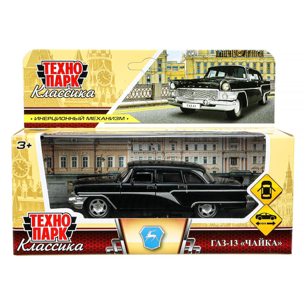 Машина металл газ-13 "чайка" 12 см, двери, инерц, черный, кор. Технопарк в кор.2*36шт
