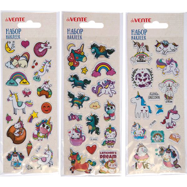 Набор наклеек для творчества deVENTE, "Unicorn" 1" 7x17см, 1шт.многоразов.3диз.ассорт. (8004197)