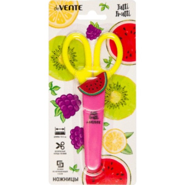 Ножницы детские "deVENTE. Tutti-Frutti. Watermelon" 13,5 см, пластиковые кольца, защи футляр 8010019