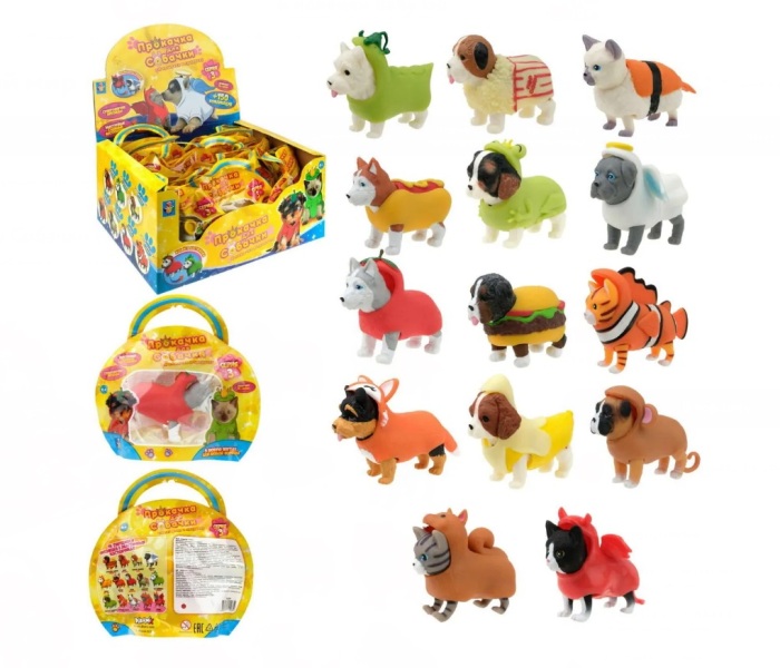 1TOY Прокачка для собачки серия 3, тянущиеся собачки и кошечки в костюмчиках, 10см, 14 видов, пакет 
