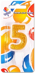 Свеча Цифра 5, Золото, 5см 1 шт.