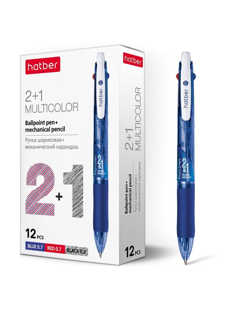 Ручка шариковая ХАТБЕР. 0,7 мм. 2+1 синий, красный+карандаш, масл. основа (BP_058658)